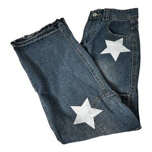 Star Y2K Theme Wide Leg men's Blue Jeans Size ~26  Gives Muriel's Wedding Vibes